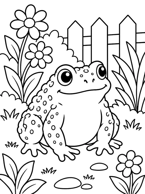Toad in a garden coloring page