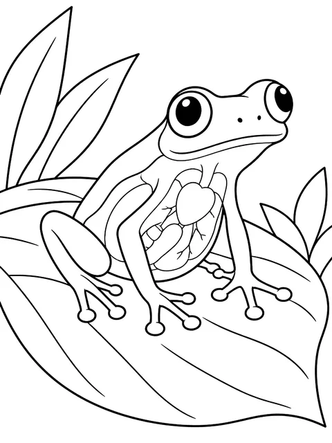 Glass frog on a leaf coloring page