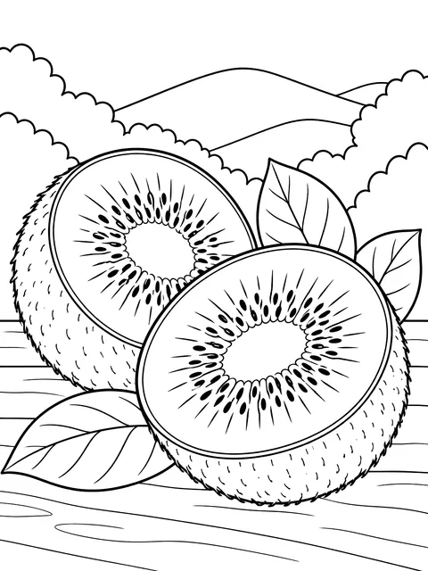 Kiwi cut in half coloring page