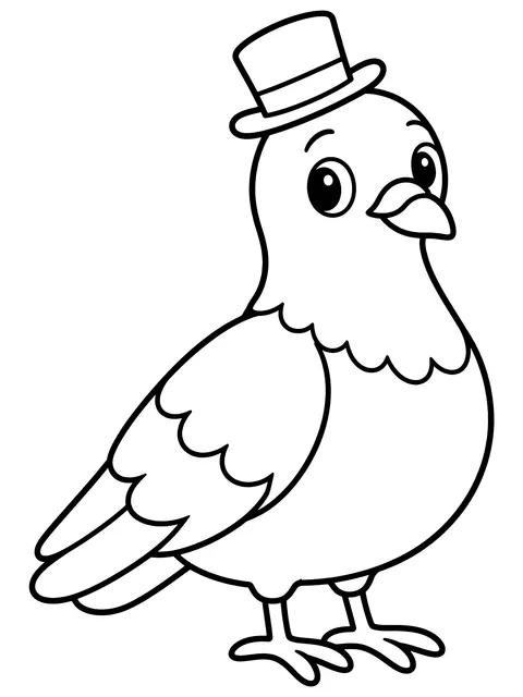 Easy Pigeon in a tiny top hat coloring page