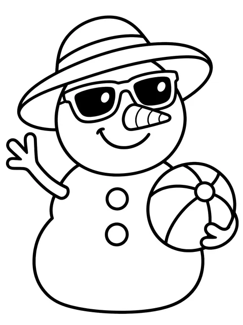 Easy Snowman at the beach coloring page