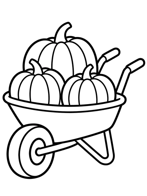 Easy Wheelbarrow of pumpkins coloring page