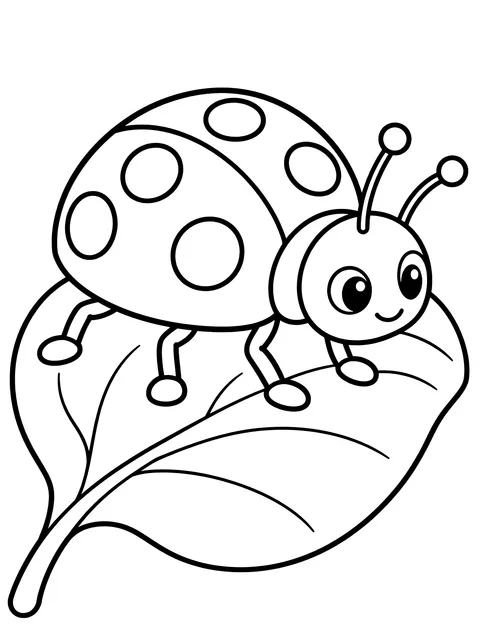 Easy Ladybug on a bean leaf coloring page