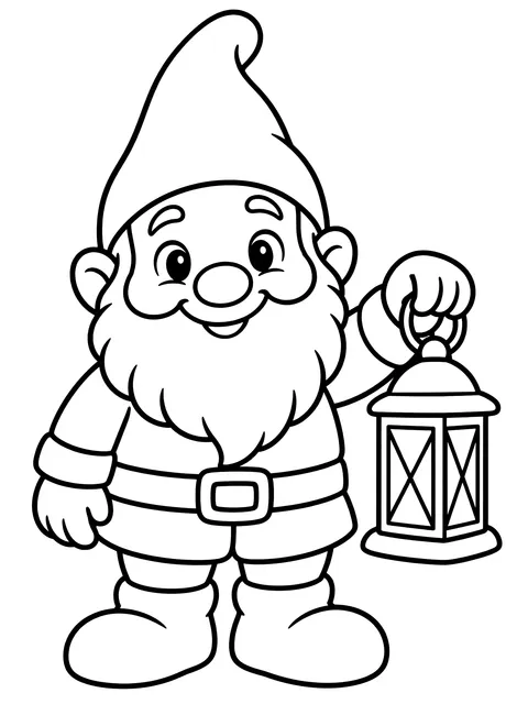 Easy Garden gnome with a lantern coloring page