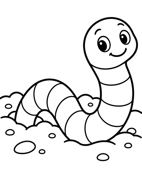 Easy Earthworm in the soil coloring page