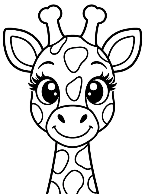 Easy Giraffe face with long eyelashes coloring page