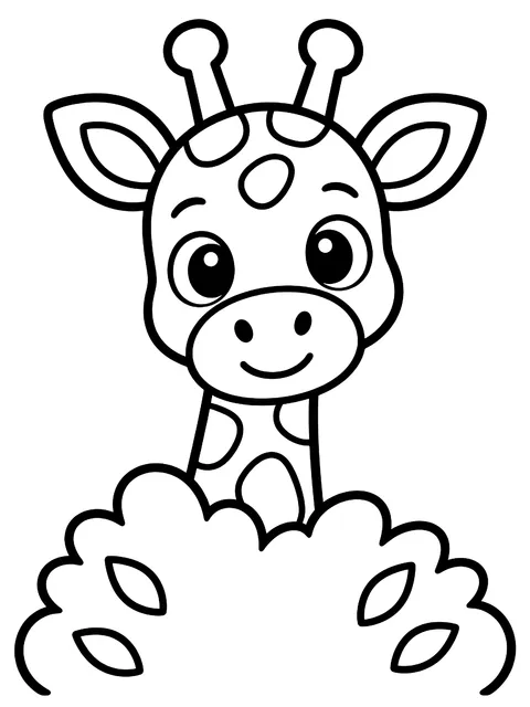 Easy Giraffe peeking over a bush coloring page