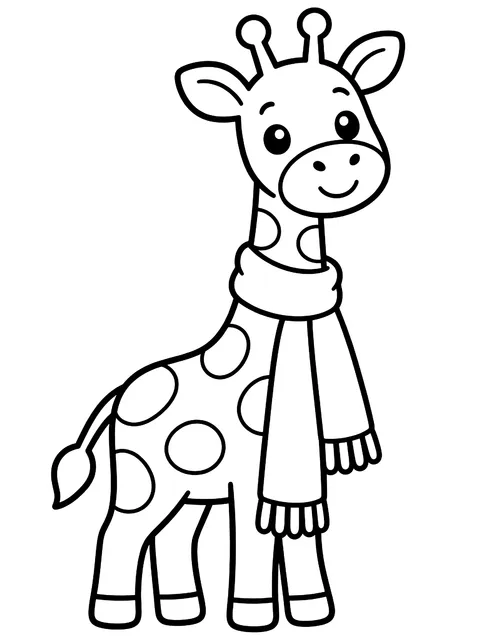 Easy Giraffe wearing a long scarf coloring page