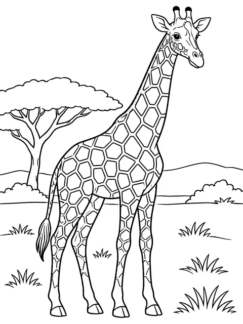 Reticulated giraffe with net-like patches coloring page