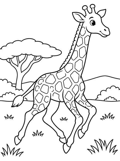 Giraffe running coloring page