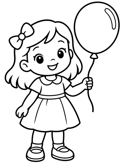 Easy Girl holding a balloon coloring page