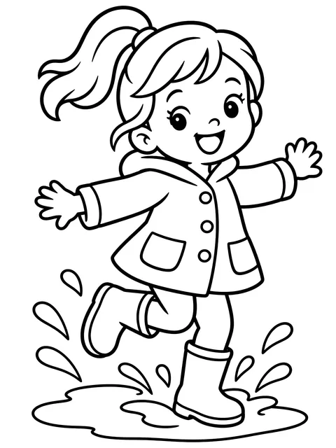 Easy Girl jumping in rain boots coloring page
