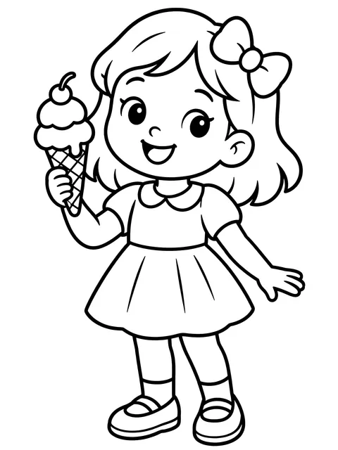 Easy Girl with an ice cream cone coloring page