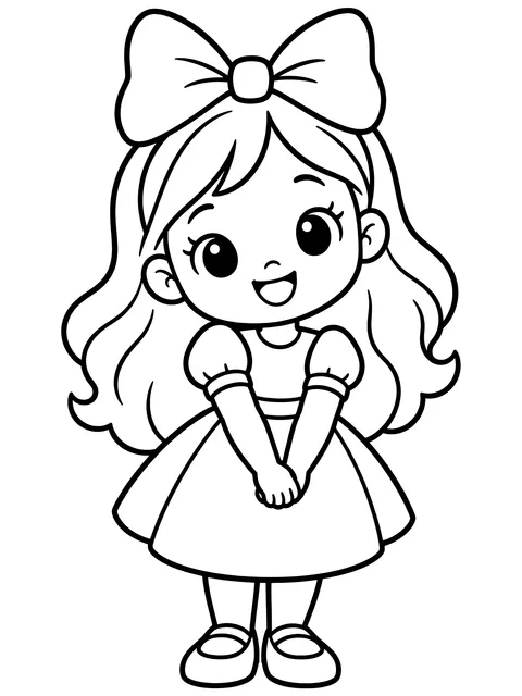 Easy Girl with a big bow coloring page