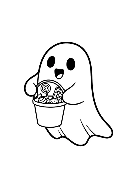 Easy Ghost carrying a candy bucket coloring page