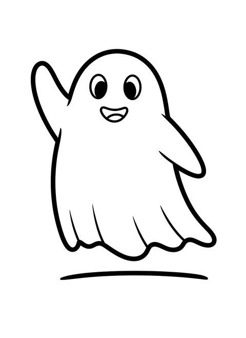 Easy Friendly ghost waving coloring page