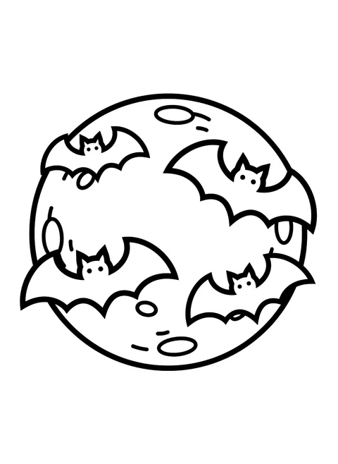 Easy Bats flying past a full moon coloring page