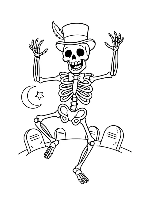 Dancing cartoon skeleton coloring page