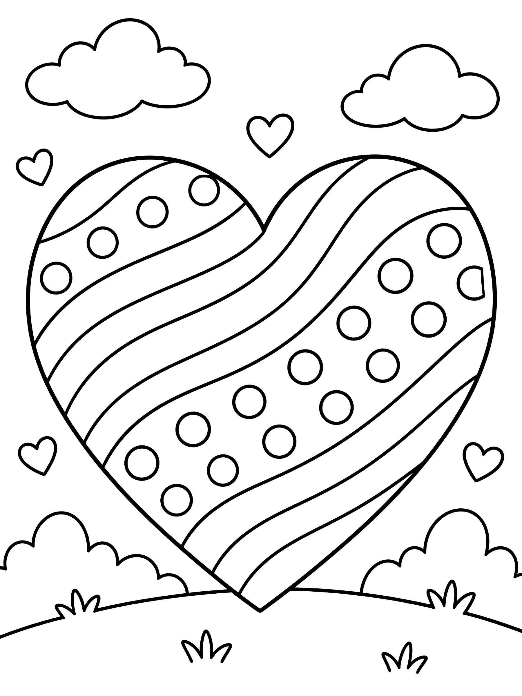 Heart with stripes and dots coloring page