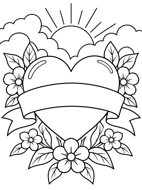 Heart with a blank banner coloring page