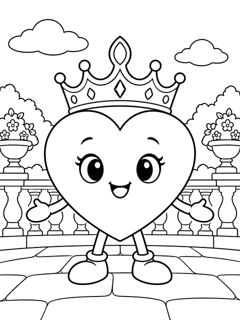 Heart wearing a crown coloring page