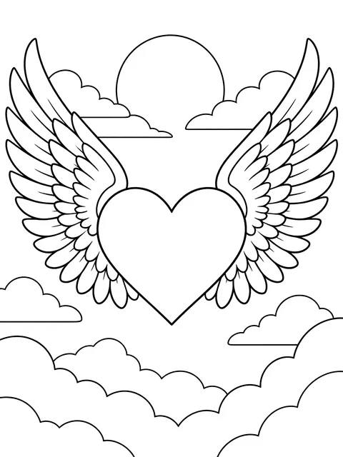 Heart with feathered wings coloring page