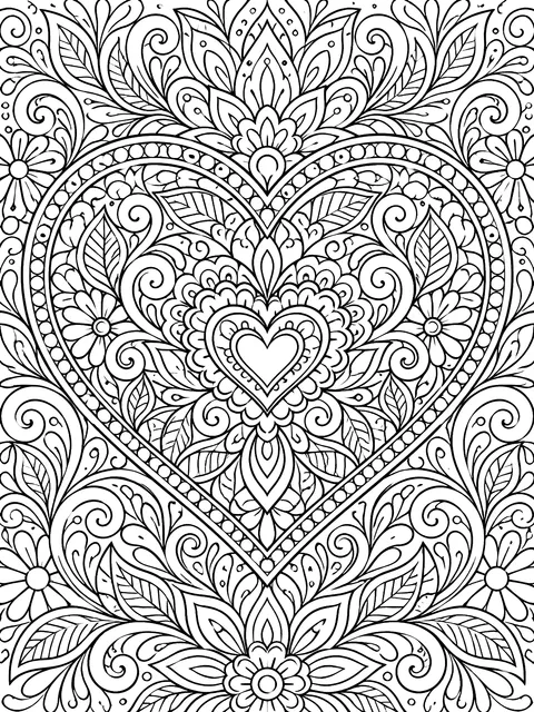 Detailed Heart filled with doodles coloring page