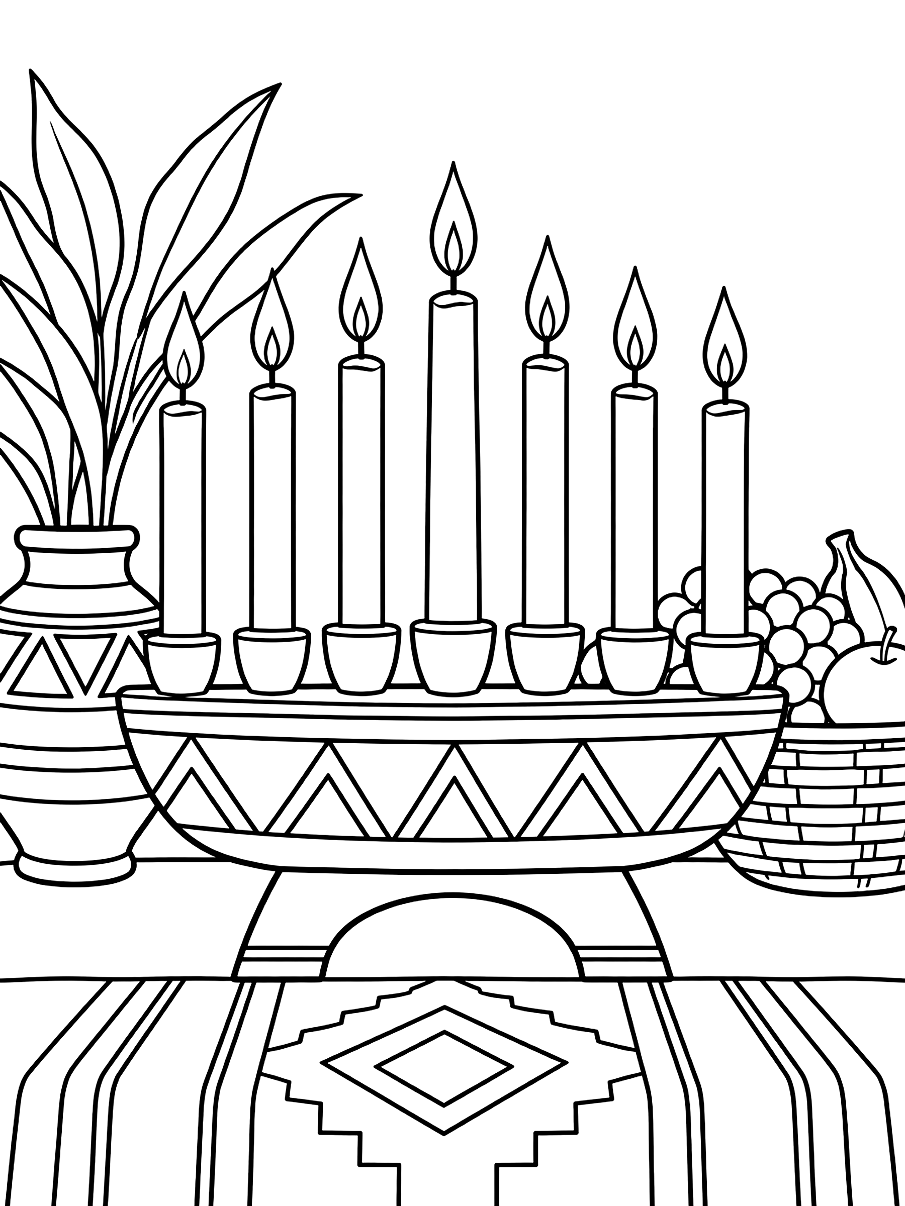 Kwanzaa kinara with seven candles coloring page