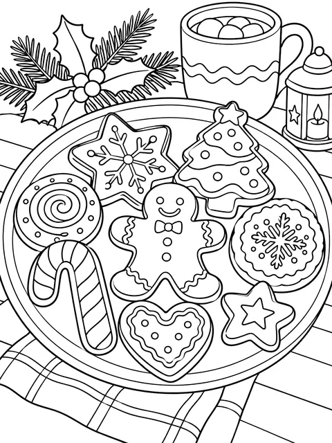 Tray of holiday cookies coloring page