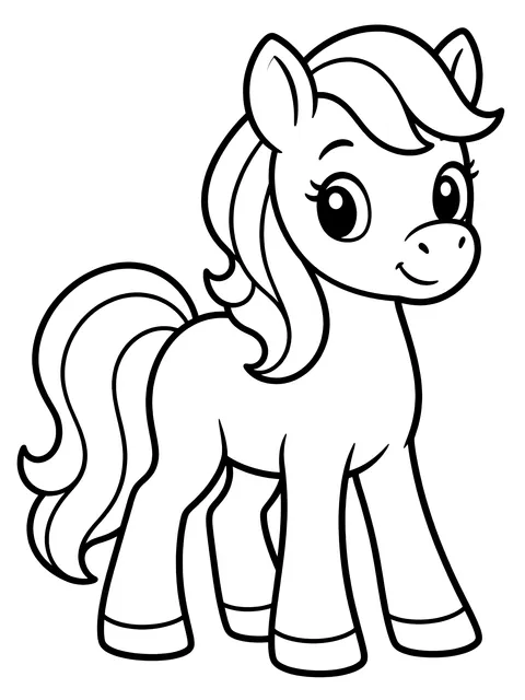 Easy Cute pony standing coloring page