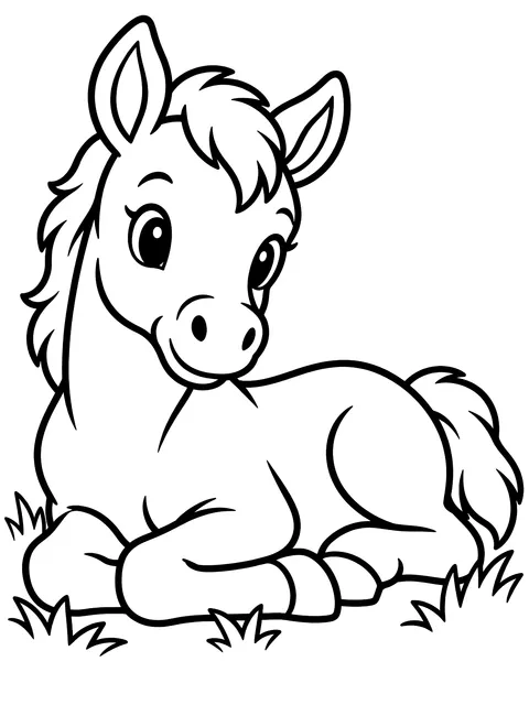 Easy Foal lying in the grass coloring page