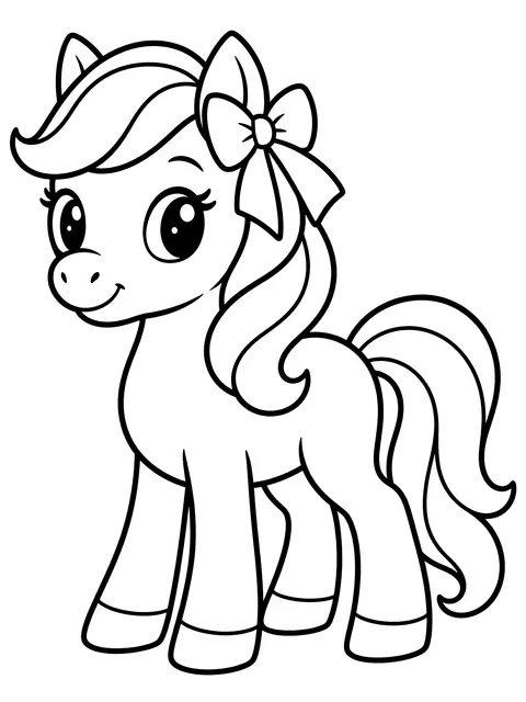 Easy Pony with a bow in its mane coloring page