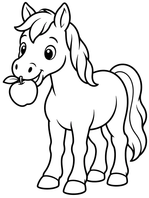 Easy Horse eating an apple coloring page
