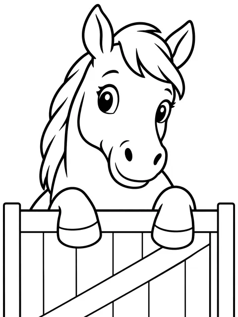 Easy Horse looking over a stable door coloring page