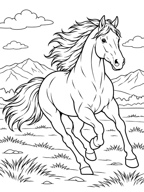 Mustang galloping coloring page