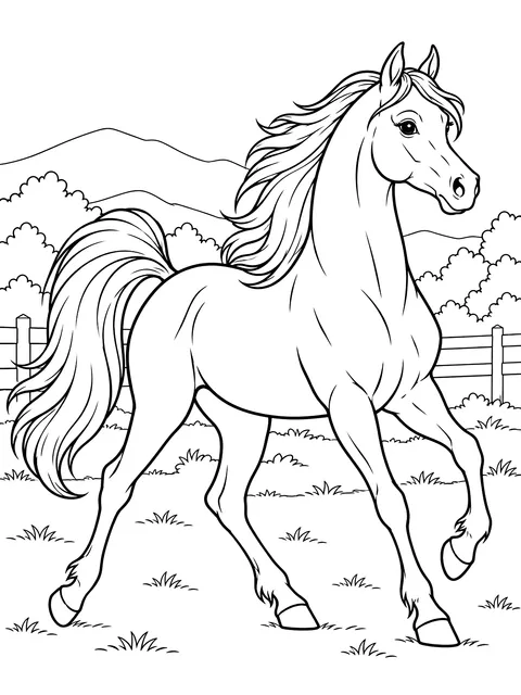Arabian horse trotting coloring page