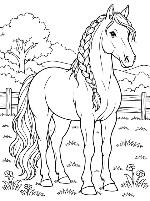 Horse with a braided mane coloring page