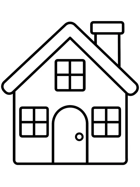 Easy Simple house with a chimney coloring page