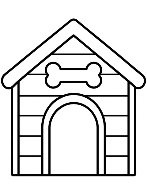 Easy Doghouse with a bone sign coloring page