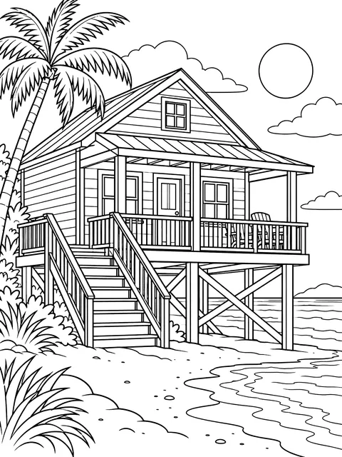 Beach house on stilts coloring page