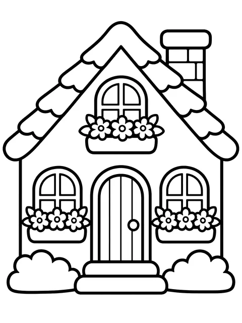 Easy Cottage with flower boxes coloring page