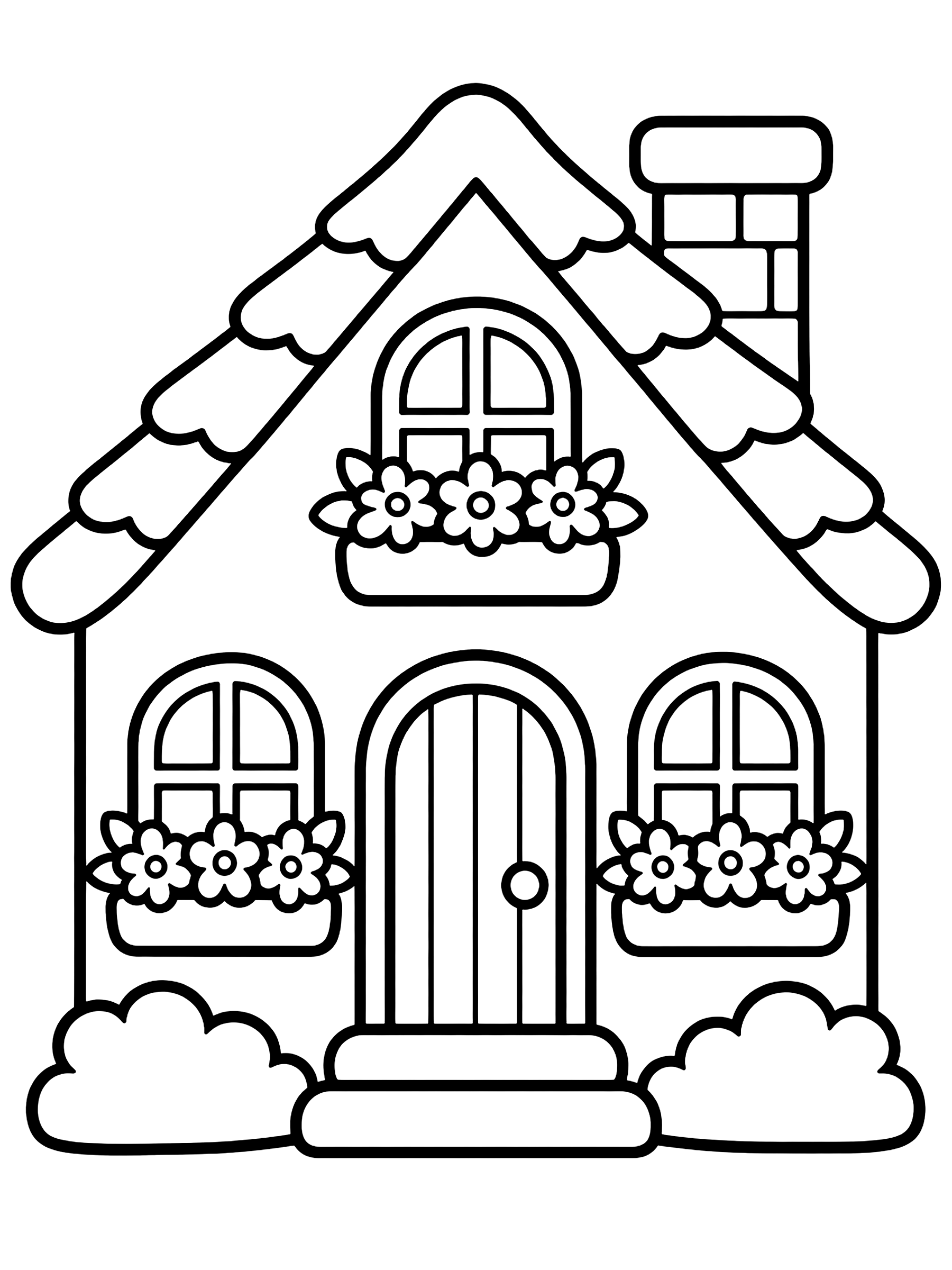 Easy Cottage with flower boxes coloring page