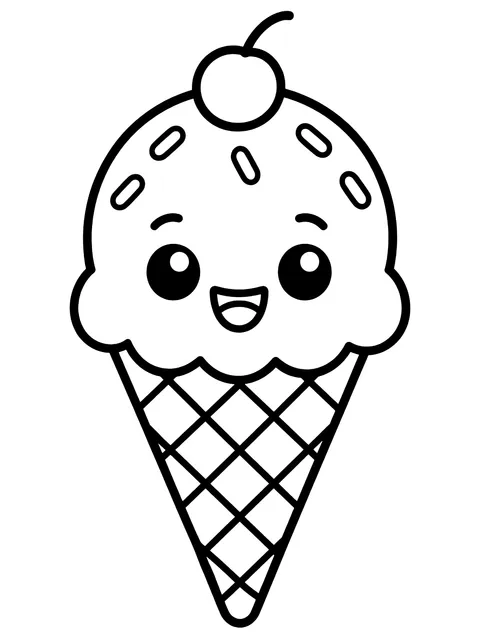 Easy Cute ice cream cone with a face coloring page