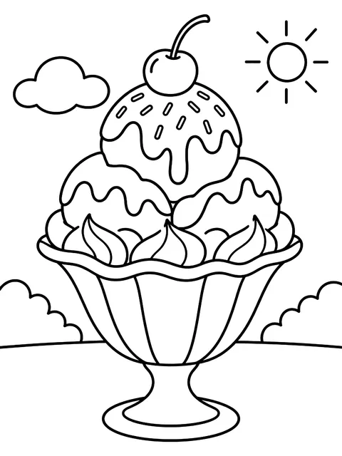 Sundae with a cherry on top coloring page
