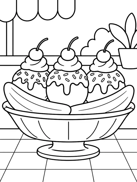 Banana split coloring page