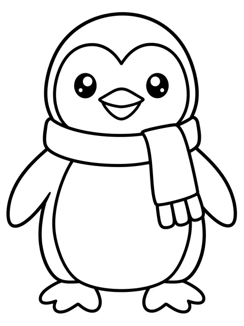 Easy Penguin wearing a scarf coloring page