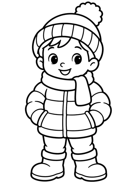 Easy Kid bundled in a puffy coat coloring page