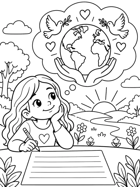 My dream for the world writing page coloring page