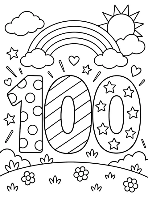 Big number 100 to decorate coloring page