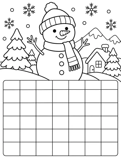 Blank January calendar grid coloring page